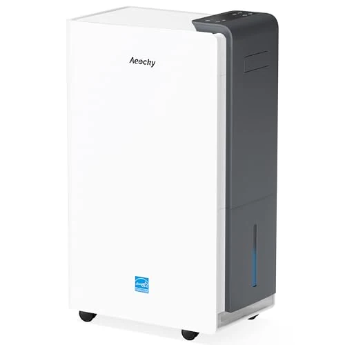 A white AEOCKY large-room dehumidifier on wheels.