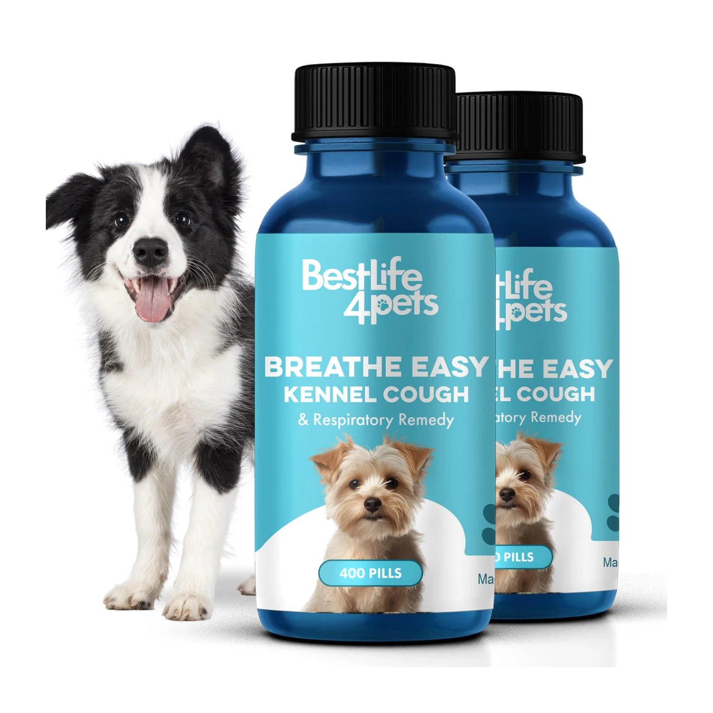 Dog Kennel Cough Treatment & Natural Decongestant - Breathe Easy Cough Treatment for Wheezing, Sneezing, and Nasal Congestion. Supports Respiratory Health and Eases Cold Symptoms - 800 Small Pills