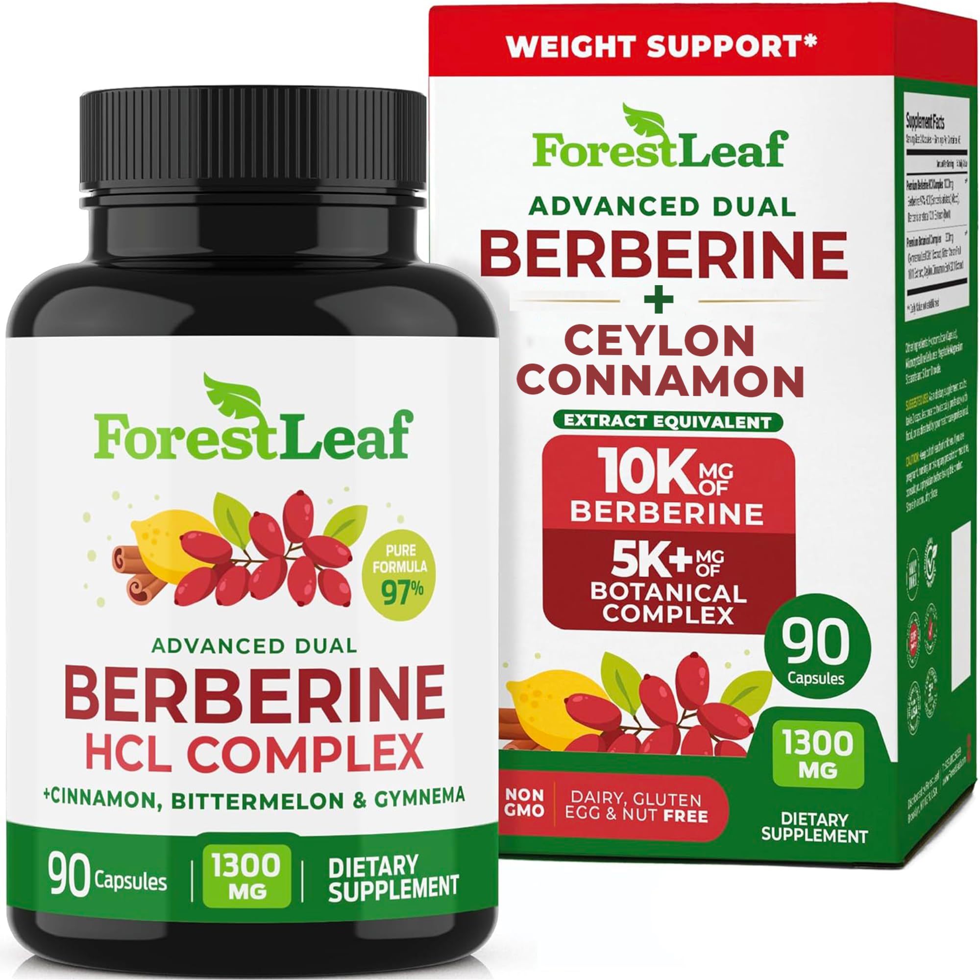 ForestLeaf Advanced Dual Berberine HCl Berberine Supplement 1300mg