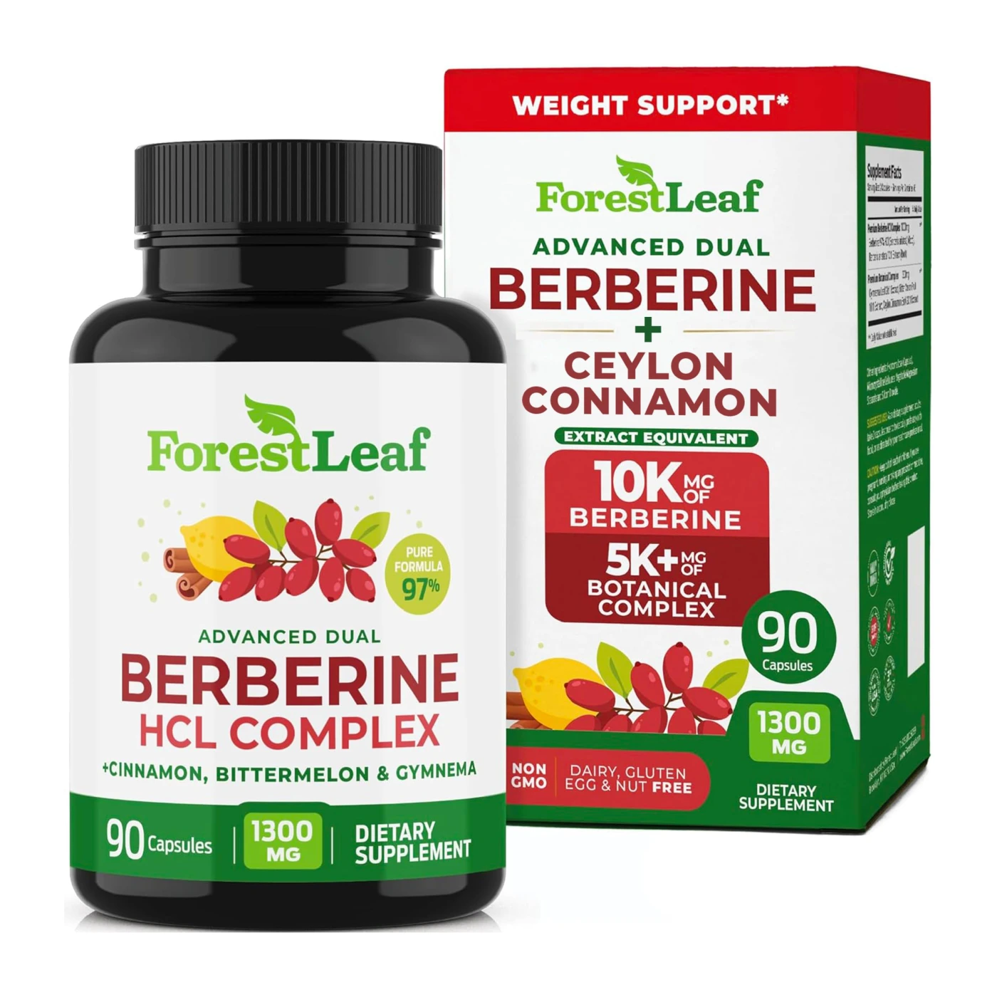 ForestLeaf Advanced Dual Berberine HCl Berberine Supplement 1300mg - 97% Tested…