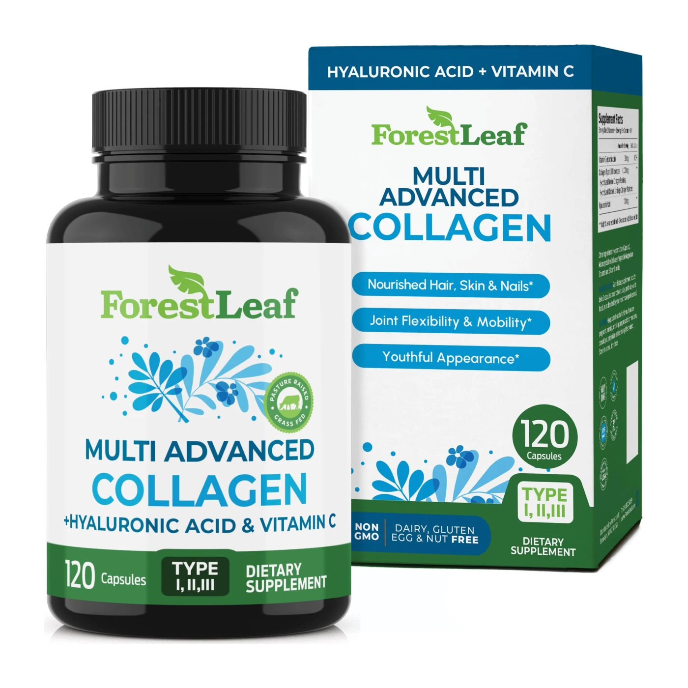 ForestLeaf Multi Collagen Pills with Hyaluronic Acid + Vitamin C