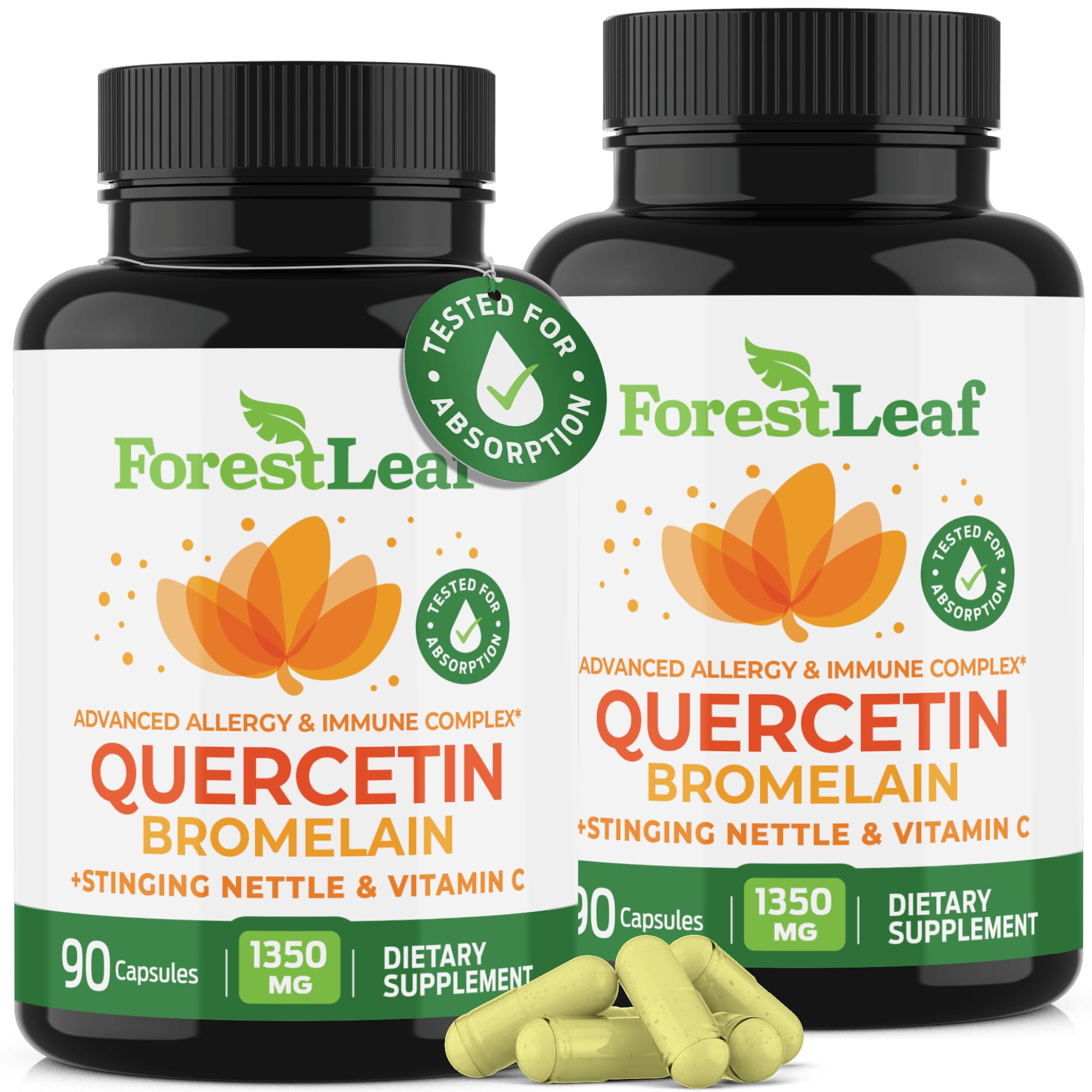 ForestLeaf Quercetin with Bromelain, Quercetin 500mg Capsules