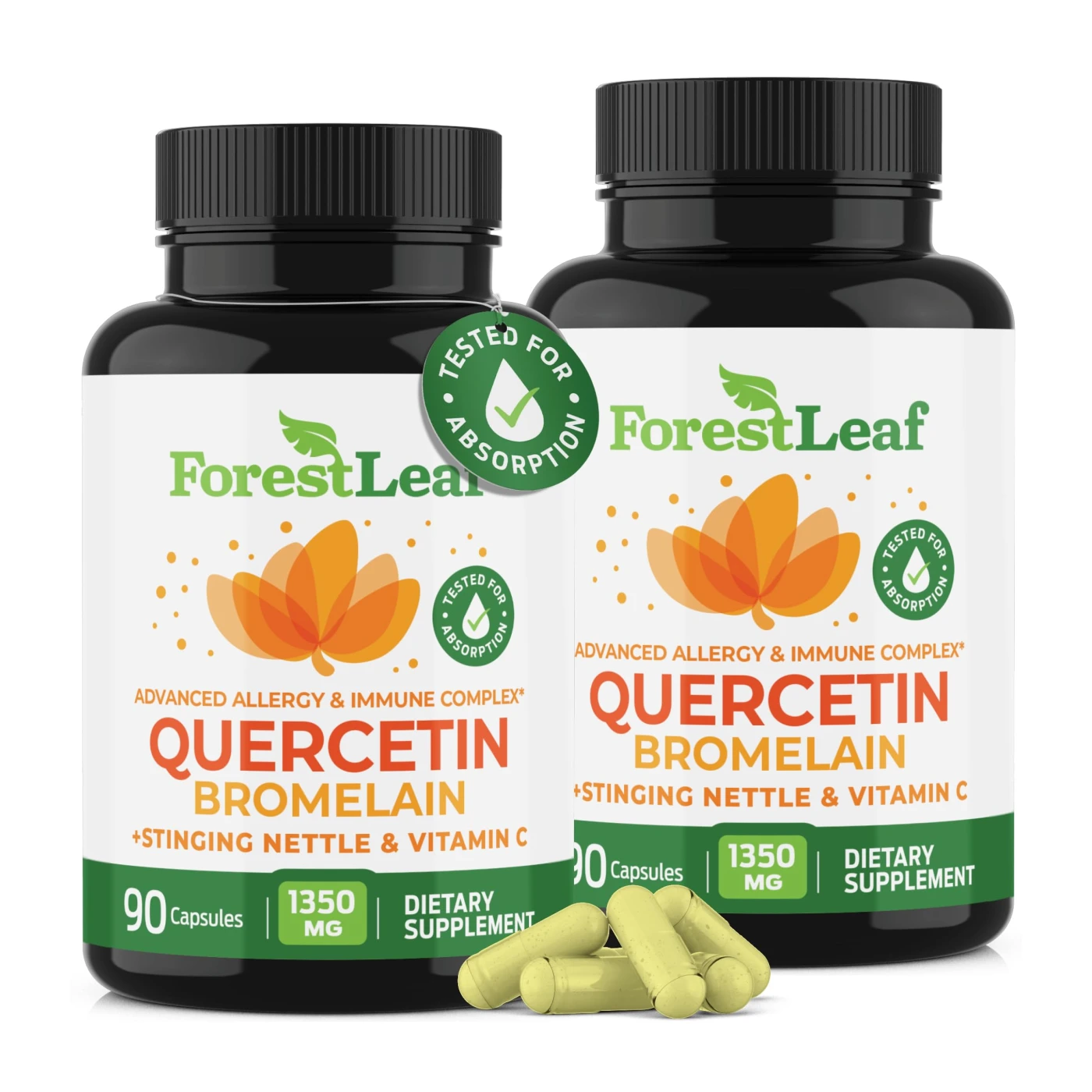 ForestLeaf Quercetin with Bromelain, Quercetin 500mg Capsules