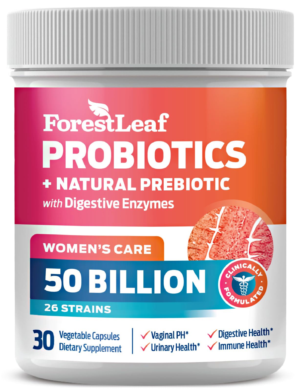 ForestLeaf Womens Probiotic 50 Billion CFU with Organic Prebiotics, Diges…