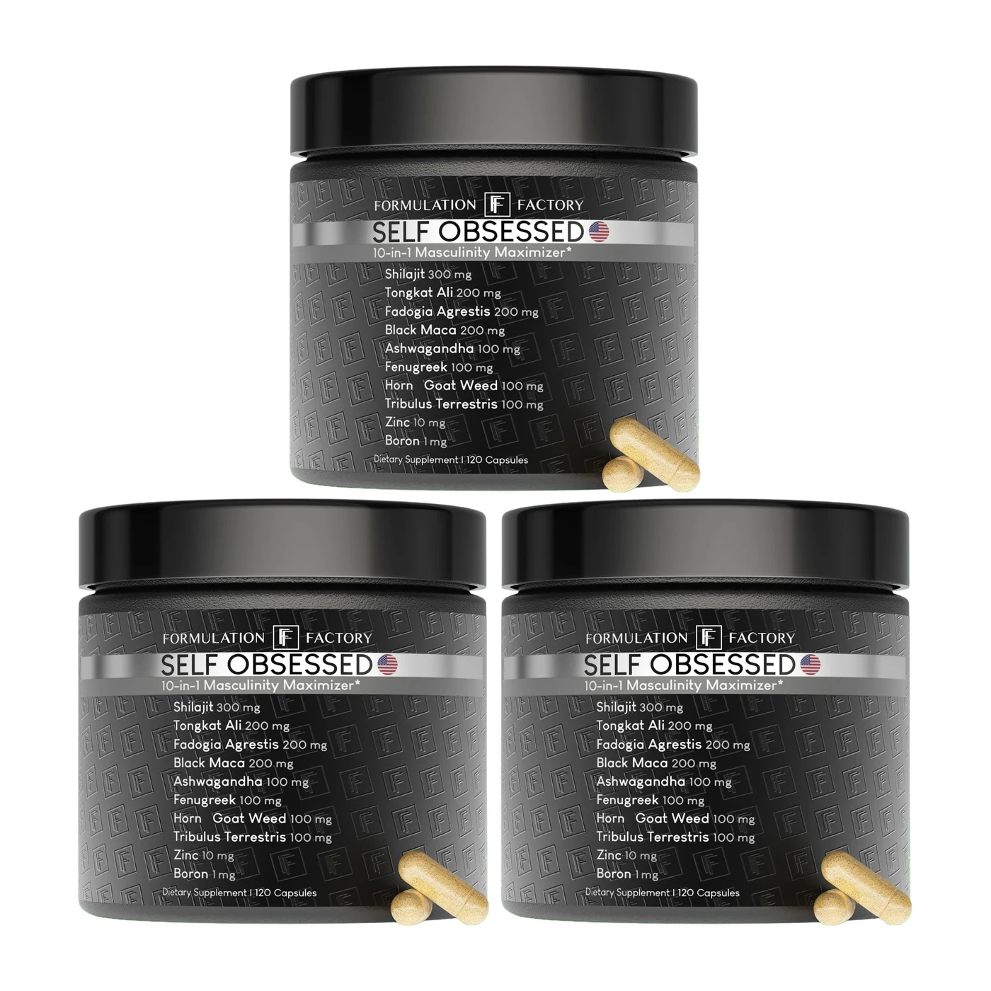 Product image of Self Obsessed 10 in 1 Masculinity Maximizer Supplement, Shilajit for Men, Tongkat Ali, Ashwaganda, Fenugreek & More, Muscle Growth, Energy Management, Strength, 360 Count (Pack of 3) by Formulation Factory.
