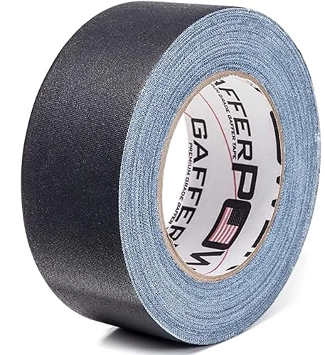 A roll of black Gaffer Power professional gaffer tape.