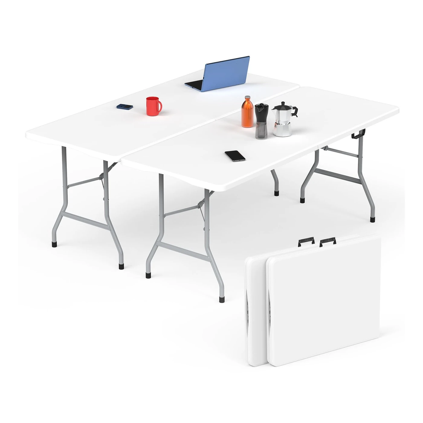Product image of HLPB Folding Table Picnic Table 2 Pcs, 6 ft Portable Camping Table with Handle and Safety Locks by HLPB.