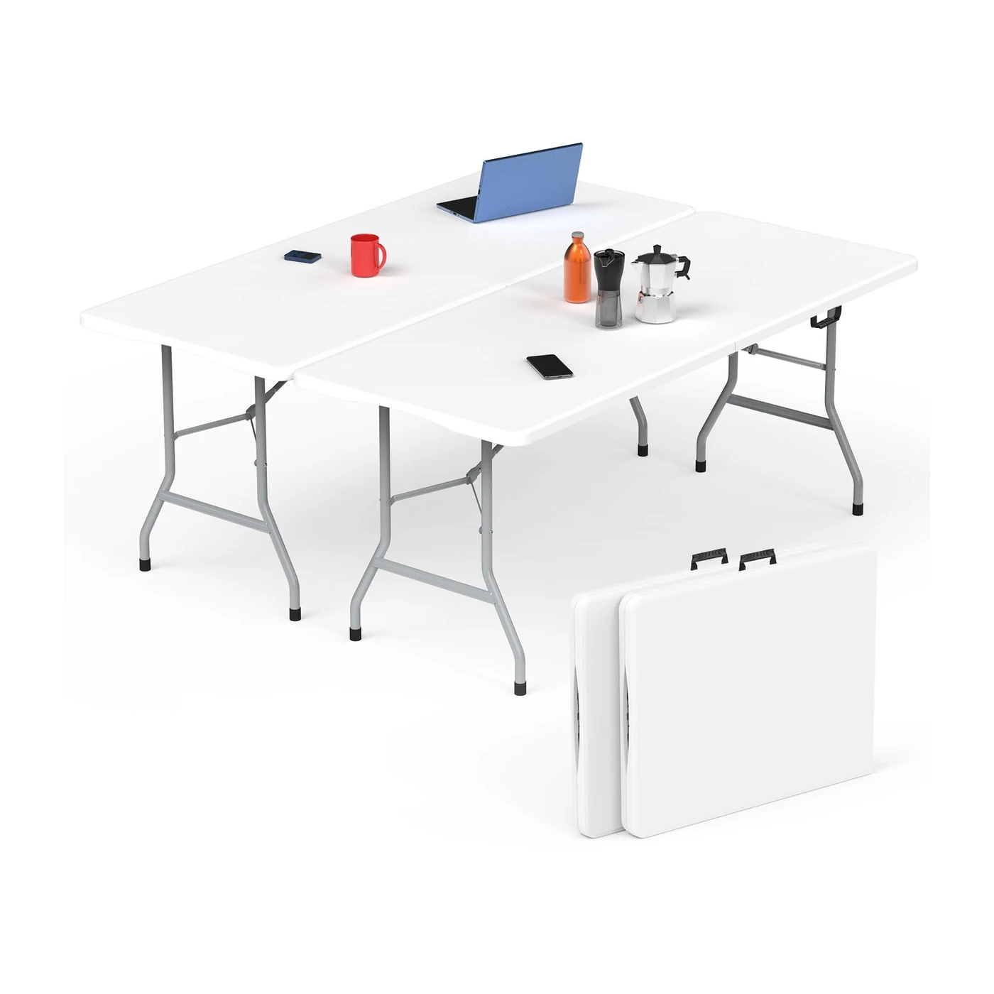 Product image of HLPB Folding Table Picnic Table 2 Pcs, 6 ft Portable Camping Table with Handle and Safety Locks, Foldable Table Plastic Dining Table Indoor Outdoor for Camping, Picnic and Party by HLPB.