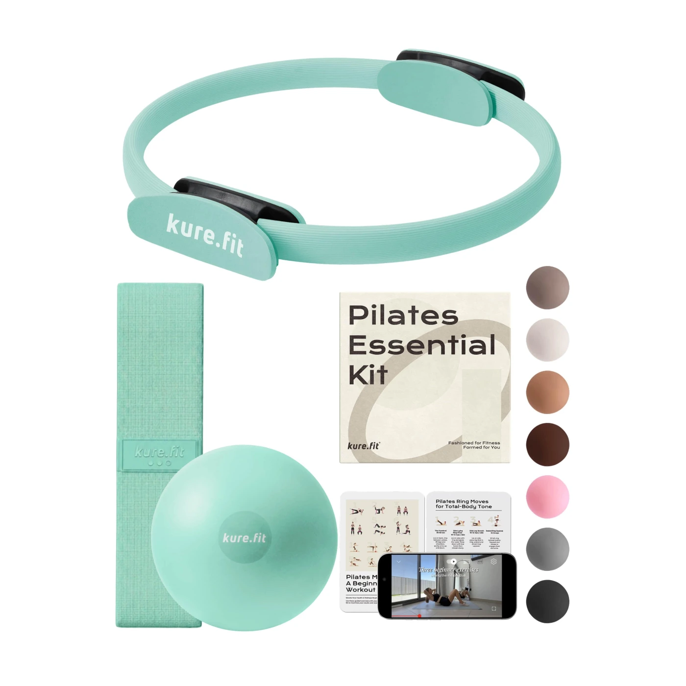 kure.fit Pilates Kit for Women – Home Pilates Equipment Set with Ring, Ball & Resistance Bands | Pilates Starter Kit with Accessories in Gift Box