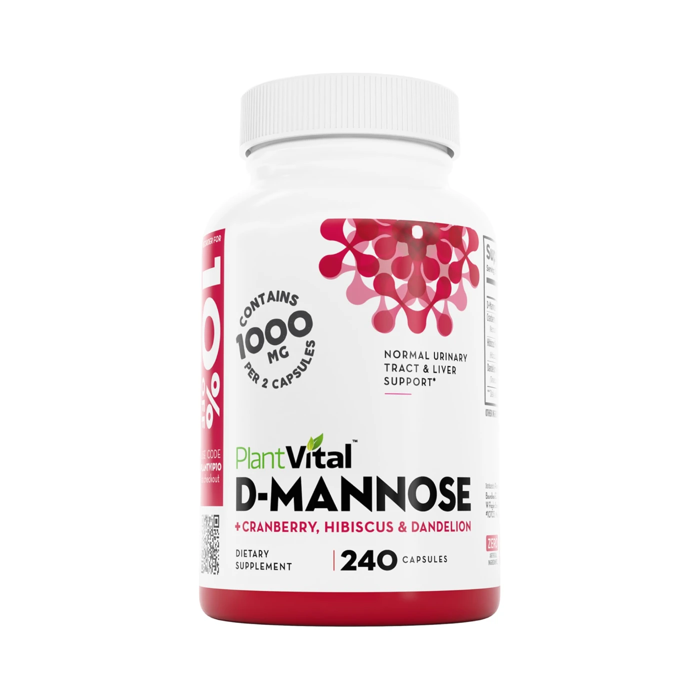 Plantvital D Mannose Capsules with Cranberry - D-mannose 1000mg Capsules