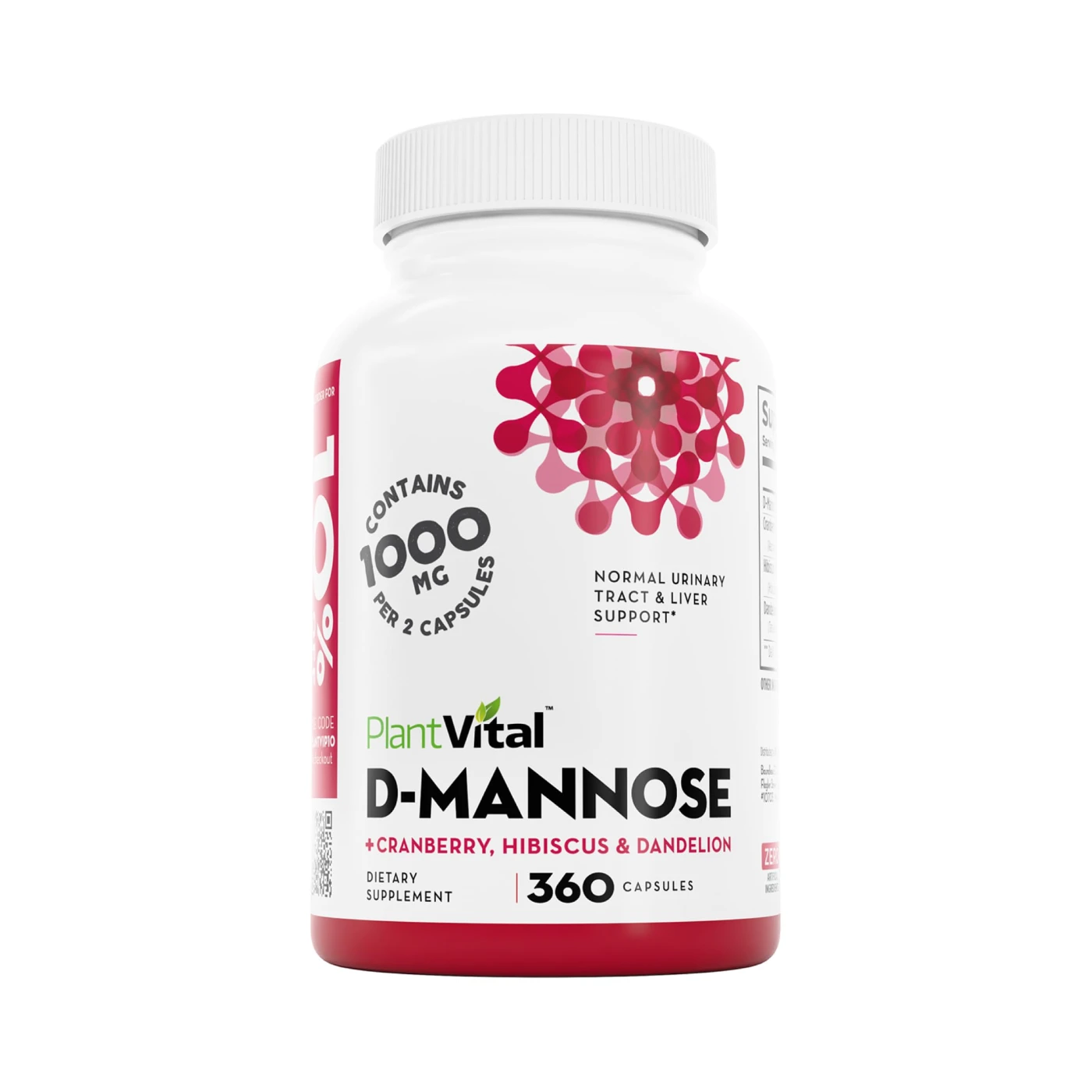 Plantvital D Mannose Capsules with Cranberry - D-mannose 1000mg Capsules