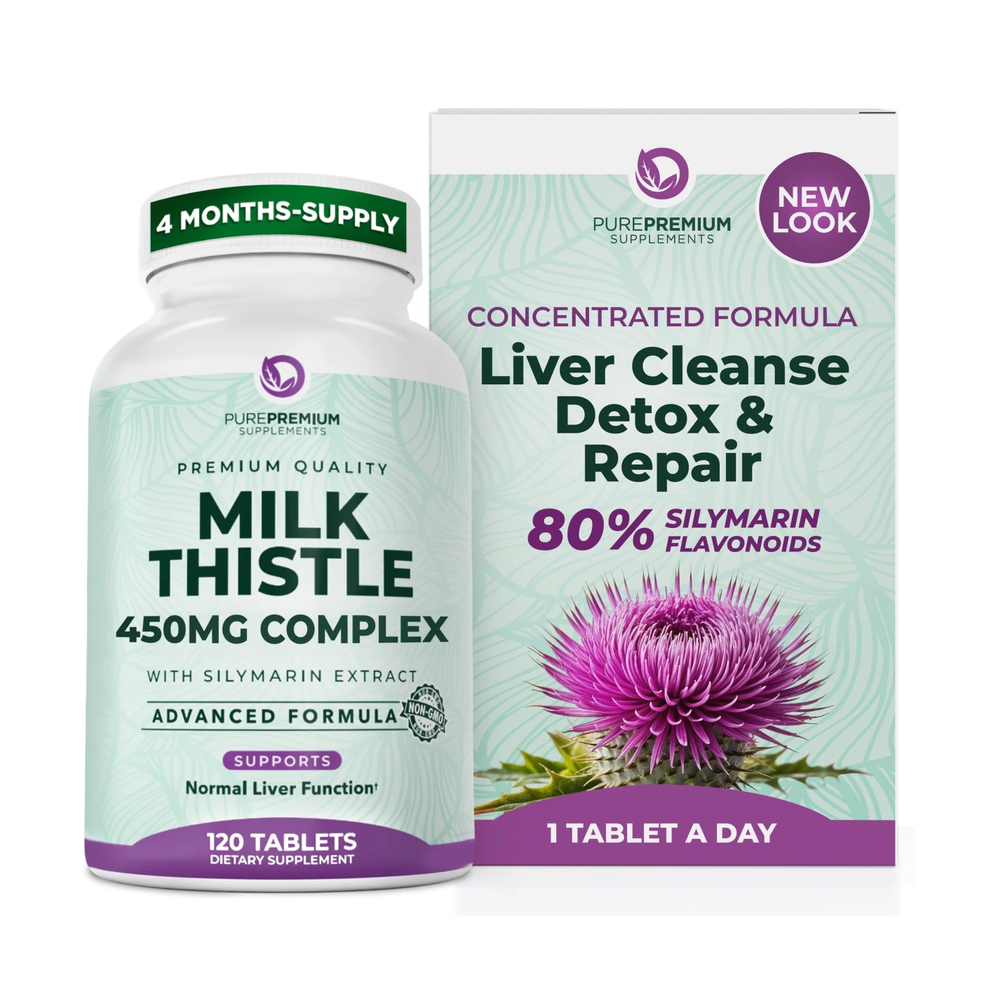 PurePremium Milk Thistle Supplement with Silymarin - 450mg Complex Normal Liver…