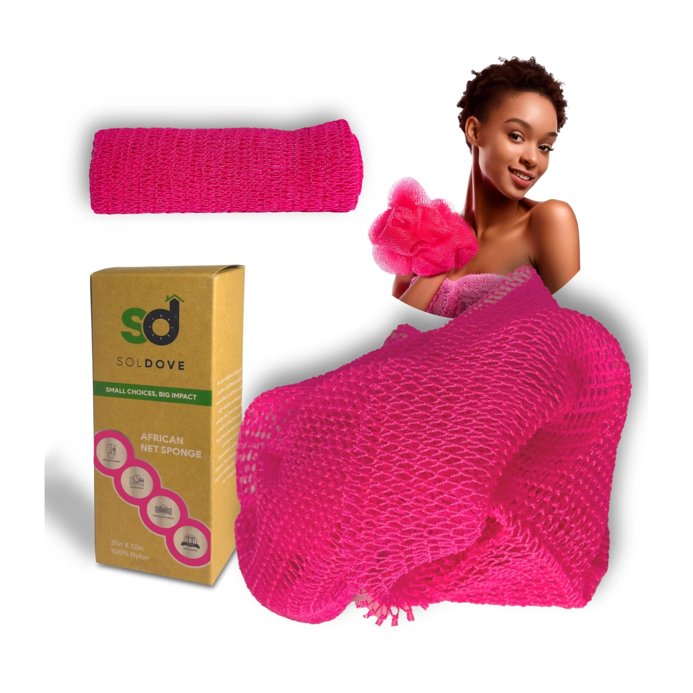 SolDove African Net Sponge Exfoliate Skin Back Scrubber Smoother Skin Pink Color…