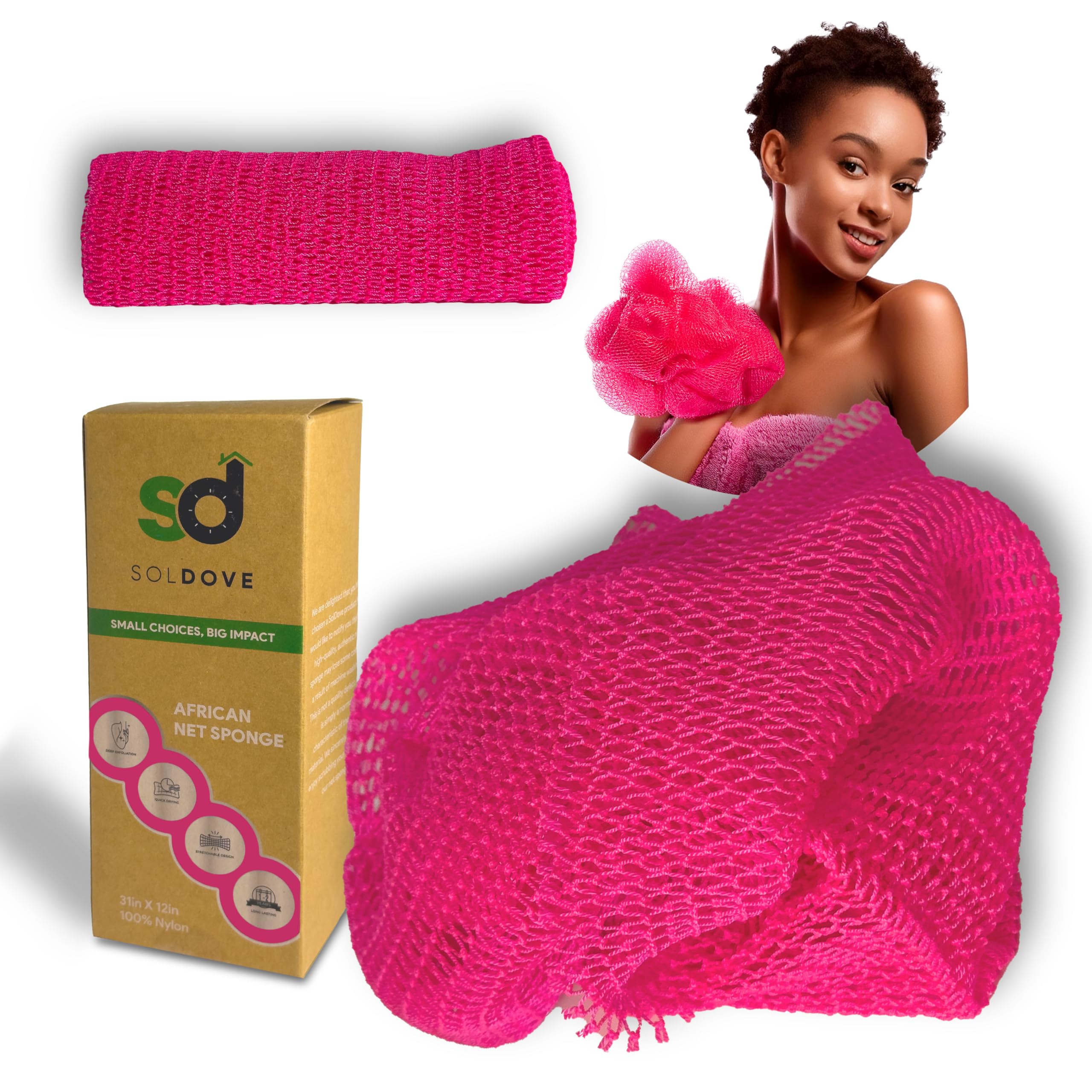 SolDove African Net Sponge Exfoliate Skin Back Scrubber Smoother Skin Pin…